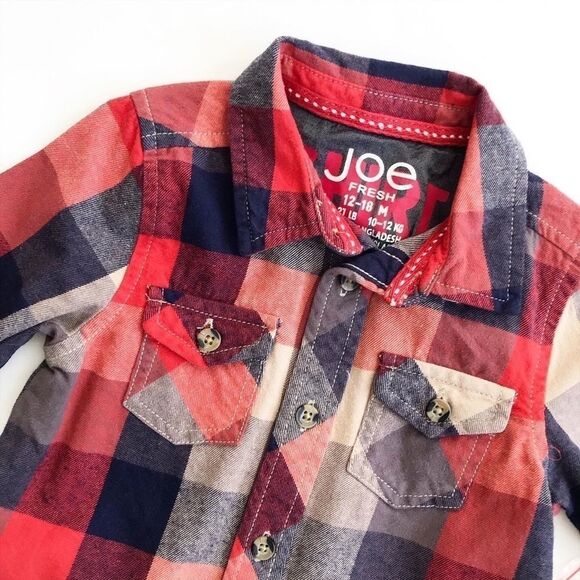 Joe Fresh NWT plaid button down shirt 12-18 months - Picture 2 of 4
